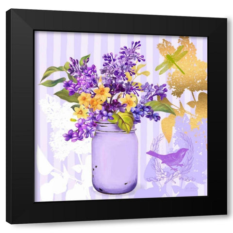 Lilac Mason Jar Bouquet Black Modern Wood Framed Art Print by Art Atelier Alliance