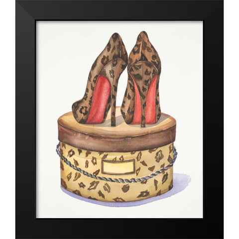 Leopard Heels Black Modern Wood Framed Art Print by Jing, Jin