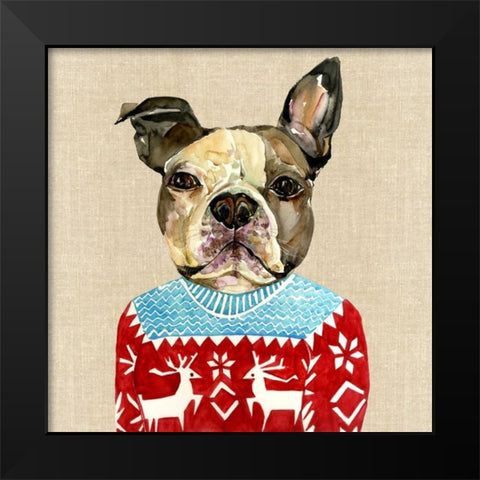 French Bulldog in a Red Sweater Black Modern Wood Framed Art Print by Jing, Jin