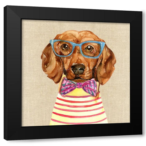Dachshund With Fashion Glasses Black Modern Wood Framed Art Print with Double Matting by Jing, Jin