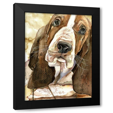 Sweet Basset Hound Black Modern Wood Framed Art Print with Double Matting by Jing, Jin