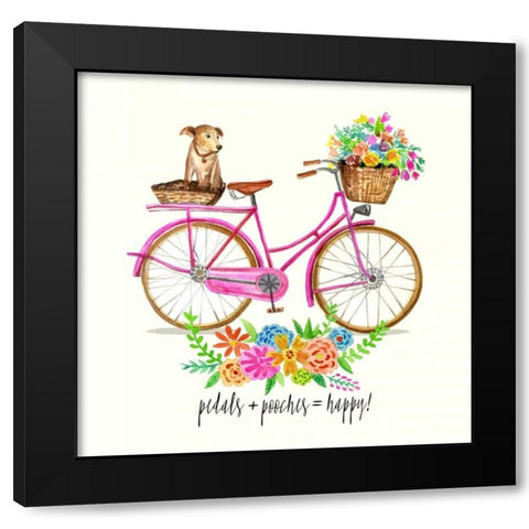 Pedals + Pooches Black Modern Wood Framed Art Print by Jing, Jin