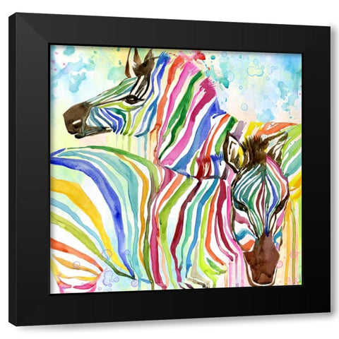 Multicolor Zebras Black Modern Wood Framed Art Print by Jing, Jin