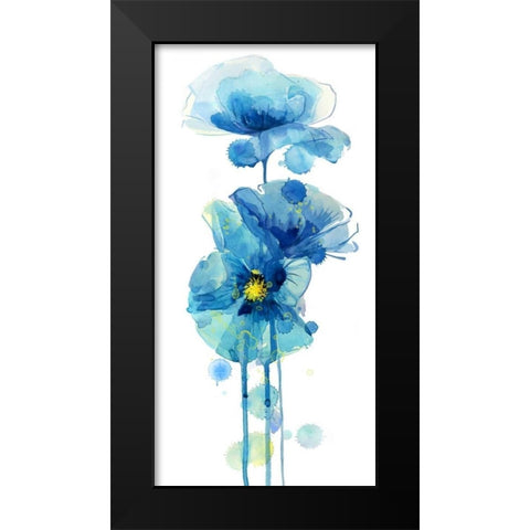 Indigo Poppy 3 Black Modern Wood Framed Art Print by Jing, Jin