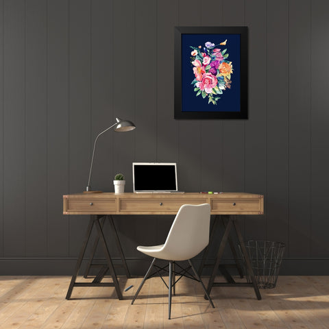 Enchanted Flowers Black Modern Wood Framed Art Print by Jing, Jin