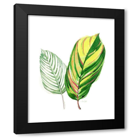 Tropical Striped Leaf Black Modern Wood Framed Art Print by Jing, Jin