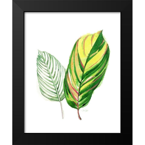 Tropical Striped Leaf Black Modern Wood Framed Art Print by Jing, Jin