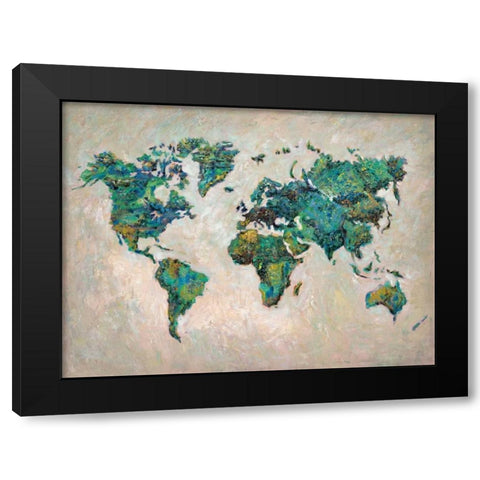 Wonderful World MAP Black Modern Wood Framed Art Print by Zheng, James