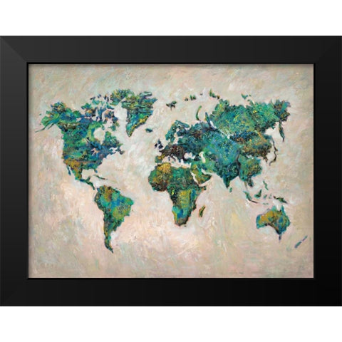 Wonderful World MAP Black Modern Wood Framed Art Print by Zheng, James