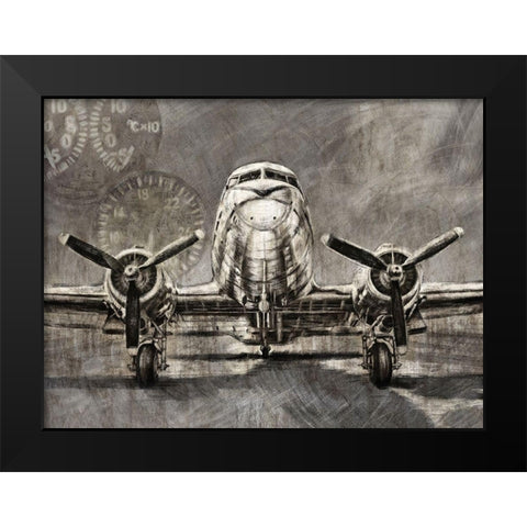 Vintage Jet Plane Black Modern Wood Framed Art Print by Zheng, James