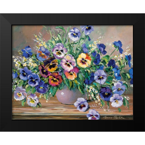 Bouquet of pansies Black Modern Wood Framed Art Print by Paleta, Anna