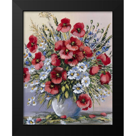 Red poppies Black Modern Wood Framed Art Print by Paleta, Anna
