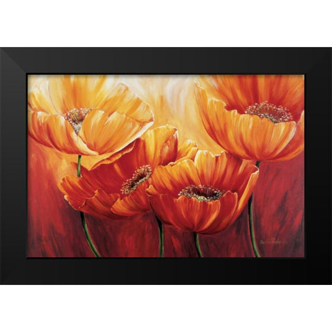 The four poppies Black Modern Wood Framed Art Print by Frederiks, Beatrix