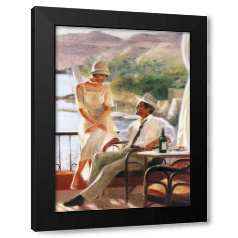 Meeting at the tea-garden Black Modern Wood Framed Art Print with Double Matting by Denis, E