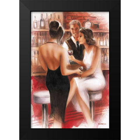 Bar conversations I Black Modern Wood Framed Art Print by Denis, E