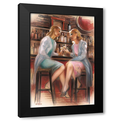 Bar conversations II Black Modern Wood Framed Art Print by Denis, E