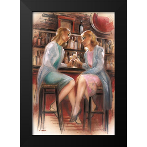 Bar conversations II Black Modern Wood Framed Art Print by Denis, E