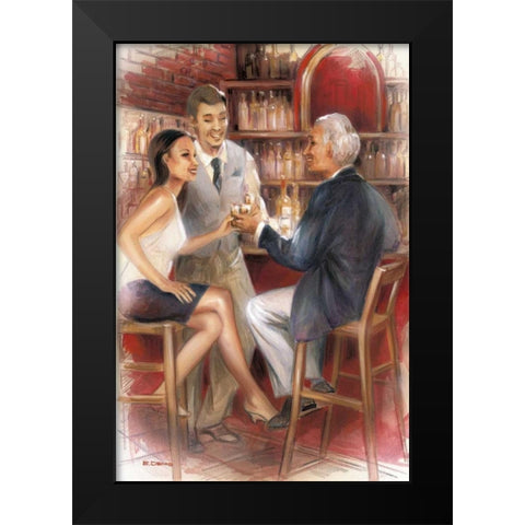 Bar conversations III Black Modern Wood Framed Art Print by Denis, E