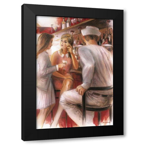 Bar conversations IV Black Modern Wood Framed Art Print by Denis, E