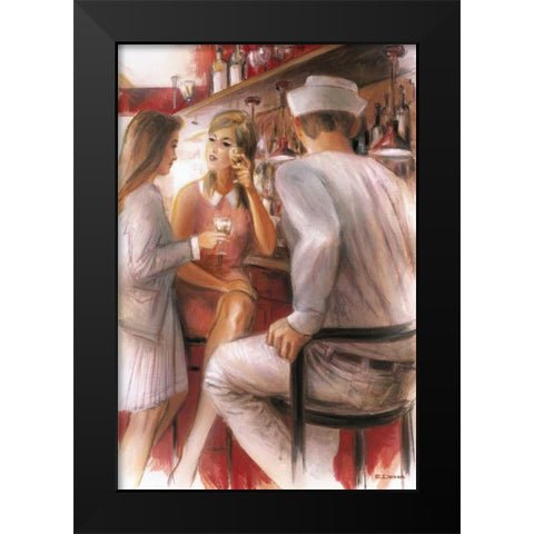 Bar conversations IV Black Modern Wood Framed Art Print by Denis, E