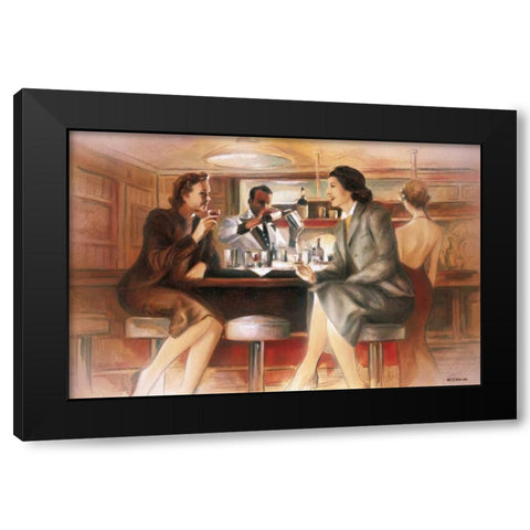 Bar conversations V Black Modern Wood Framed Art Print with Double Matting by Denis, E