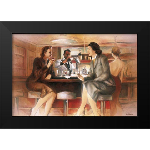 Bar conversations V Black Modern Wood Framed Art Print by Denis, E