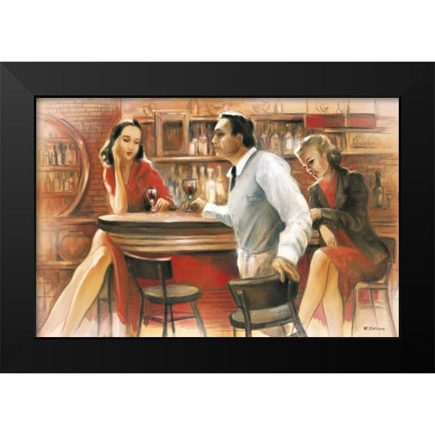 Bar conversations VI Black Modern Wood Framed Art Print by Denis, E