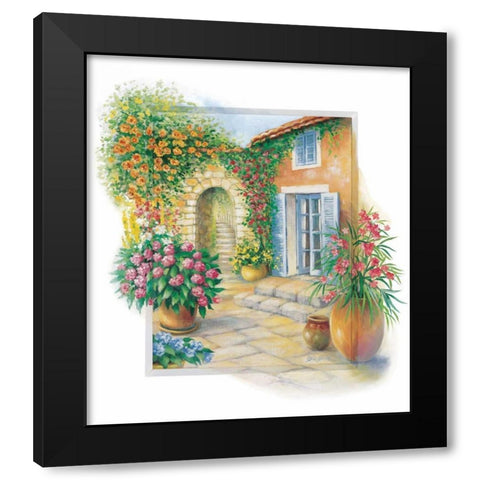 Flowery courtyard Black Modern Wood Framed Art Print by Erwin, Eric