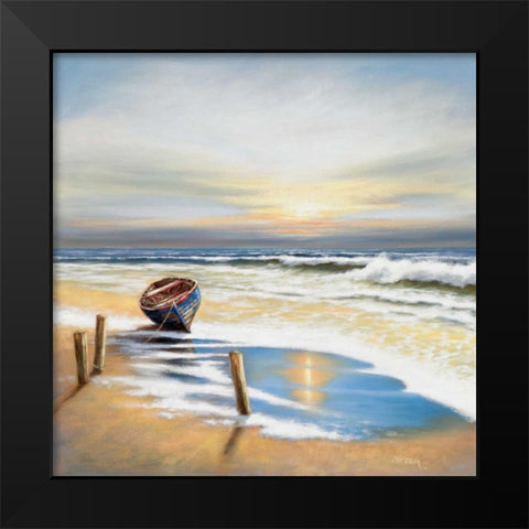 Boat on the shore Black Modern Wood Framed Art Print by Erwin, Eric