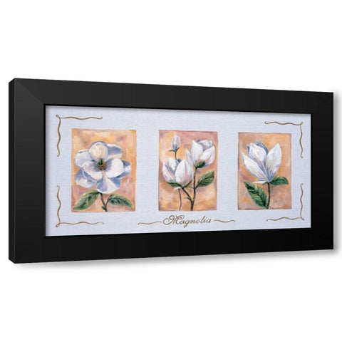 Magnolia Triptychon Black Modern Wood Framed Art Print by Withaar, Rian