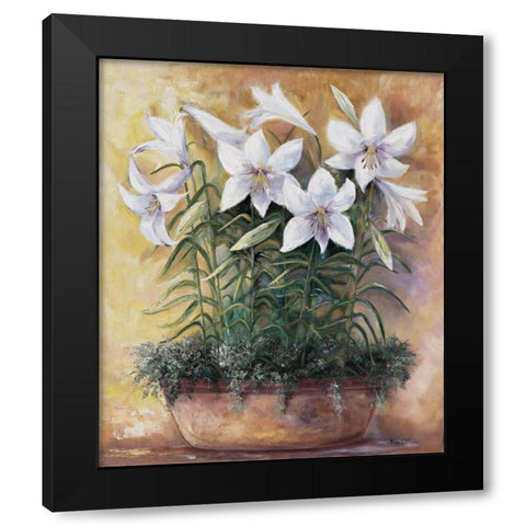 White lilies in bowl Black Modern Wood Framed Art Print with Double Matting by Withaar, Rian