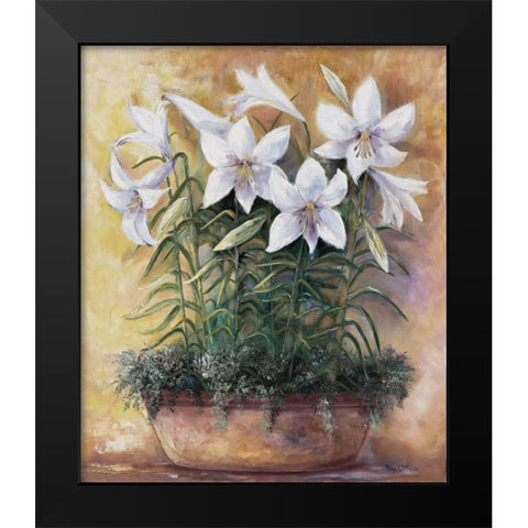 White lilies in bowl Black Modern Wood Framed Art Print by Withaar, Rian