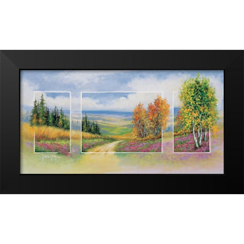 Spring triptychon Black Modern Wood Framed Art Print by de Jong, Johan