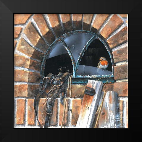 Bird in window Black Modern Wood Framed Art Print by Weenink, Jan