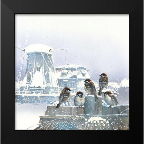 Birdies and windmill Black Modern Wood Framed Art Print by Weenink, Jan