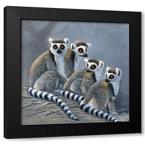 Four monkeys Black Modern Wood Framed Art Print by Weenink, Jan