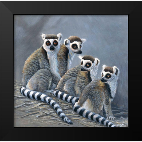 Four monkeys Black Modern Wood Framed Art Print by Weenink, Jan
