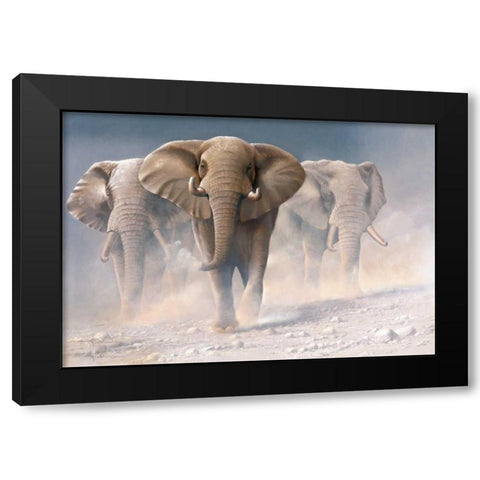 Running elephants I Black Modern Wood Framed Art Print by Weenink, Jan