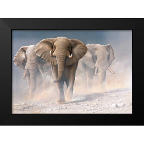 Running elephants I Black Modern Wood Framed Art Print by Weenink, Jan
