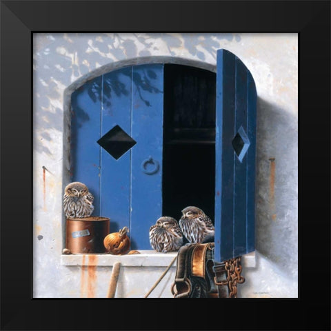 Visiting birds I Black Modern Wood Framed Art Print by Weenink, Jan