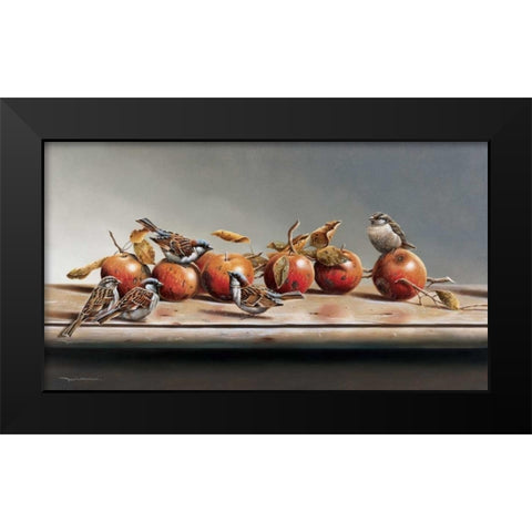 House sparrows I Black Modern Wood Framed Art Print by Weenink, Jan