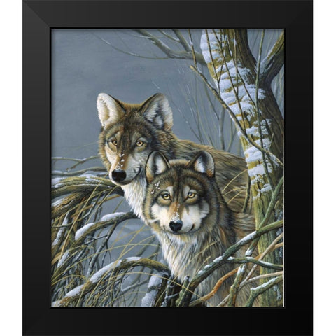 Two wolves Black Modern Wood Framed Art Print by Weenink, Jan