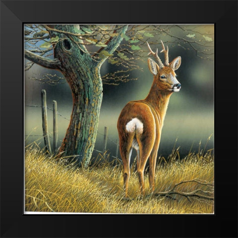 Reindeer Black Modern Wood Framed Art Print by Weenink, Jan