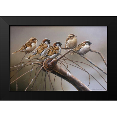 Birds on a broken bicycle Black Modern Wood Framed Art Print by Weenink, Jan