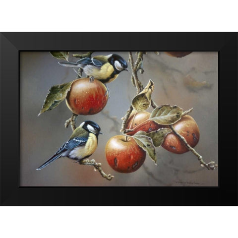 Two birds with apples Black Modern Wood Framed Art Print by Weenink, Jan