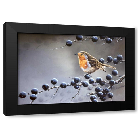 Bird sitting on vinetree Black Modern Wood Framed Art Print by Weenink, Jan