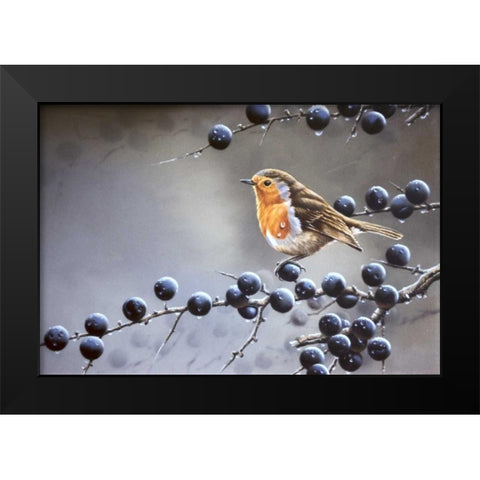 Bird sitting on vinetree Black Modern Wood Framed Art Print by Weenink, Jan