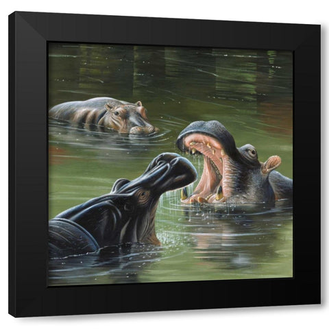 Hippos in water Black Modern Wood Framed Art Print with Double Matting by Weenink, Jan