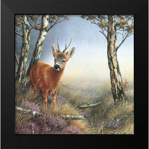Deer in forest Black Modern Wood Framed Art Print by Weenink, Jan