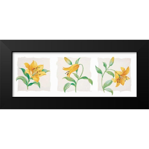 Yellow lily triptych Black Modern Wood Framed Art Print by Kumorek, Krysztov